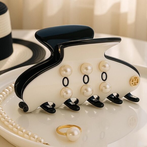 French Acetate Pearl Hair Clip 2.75\'\' Claw Hair Accessory Durable Elegant